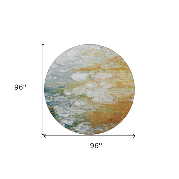 HomeRoots 5' Vibrant Orange Abstract Area Rug - Durable, Washable Indoor/Outdoor Design Perfect for High Traffic Spaces 8' Round 608615