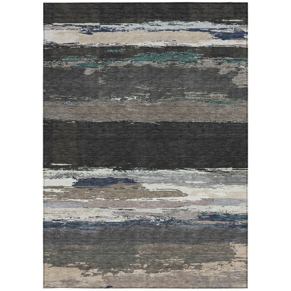 HomeRoots 5' Black Abstract Area Rug - Versatile Indoor Outdoor Design for Modern Spaces, Stain-Resistant & Washable 5' X 8' 608626