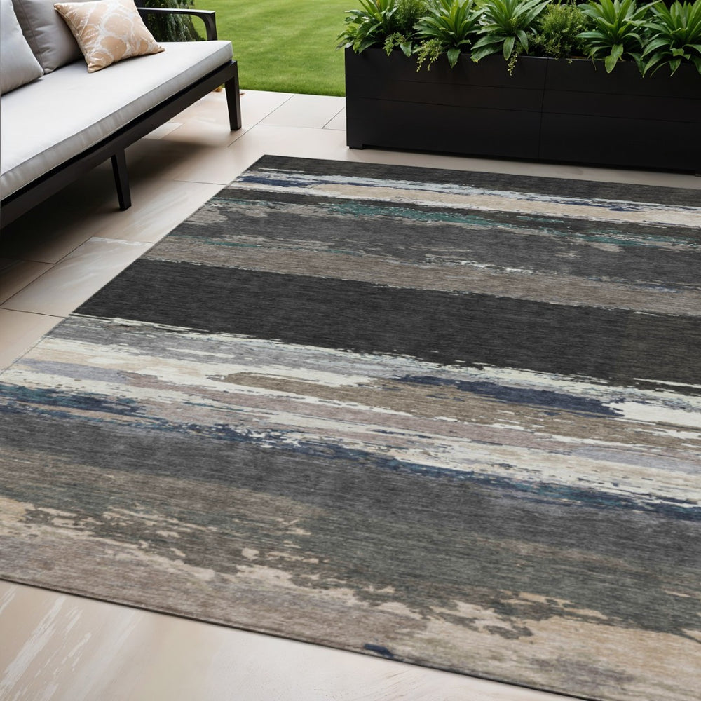 HomeRoots 5' Black Abstract Area Rug - Versatile Indoor Outdoor Design for Modern Spaces, Stain-Resistant & Washable 5' X 8' 608626