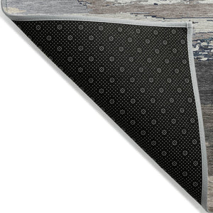 HomeRoots 5' Black Abstract Area Rug - Versatile Indoor Outdoor Design for Modern Spaces, Stain-Resistant & Washable 5' X 8' 608626
