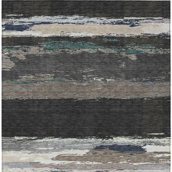 HomeRoots 5' Black Abstract Area Rug - Versatile Indoor Outdoor Design for Modern Spaces, Stain-Resistant & Washable 5' X 8' 608626