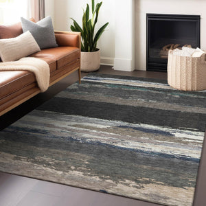 HomeRoots 5' Black Abstract Area Rug - Versatile Indoor Outdoor Design for Modern Spaces, Stain-Resistant & Washable 5' X 8' 608626