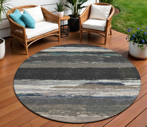 HomeRoots 5' Black Abstract Area Rug - Versatile Indoor Outdoor Design for Modern Spaces, Stain-Resistant & Washable 8' Round 608627