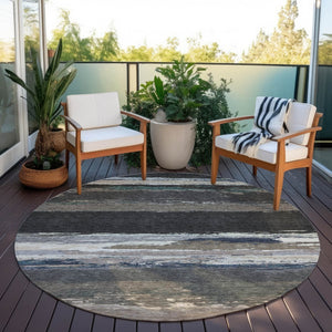 HomeRoots 5' Black Abstract Area Rug - Versatile Indoor Outdoor Design for Modern Spaces, Stain-Resistant & Washable 8' Round 608627