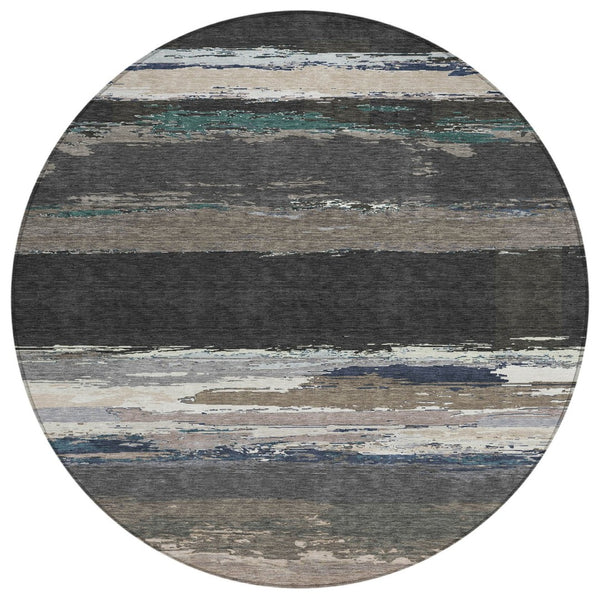 HomeRoots 5' Black Abstract Area Rug - Versatile Indoor Outdoor Design for Modern Spaces, Stain-Resistant & Washable 8' Round 608627