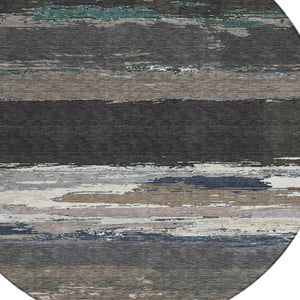 HomeRoots 5' Black Abstract Area Rug - Versatile Indoor Outdoor Design for Modern Spaces, Stain-Resistant & Washable 8' Round 608627
