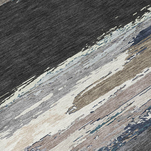 HomeRoots 5' Black Abstract Area Rug - Versatile Indoor Outdoor Design for Modern Spaces, Stain-Resistant & Washable 8' Round 608627