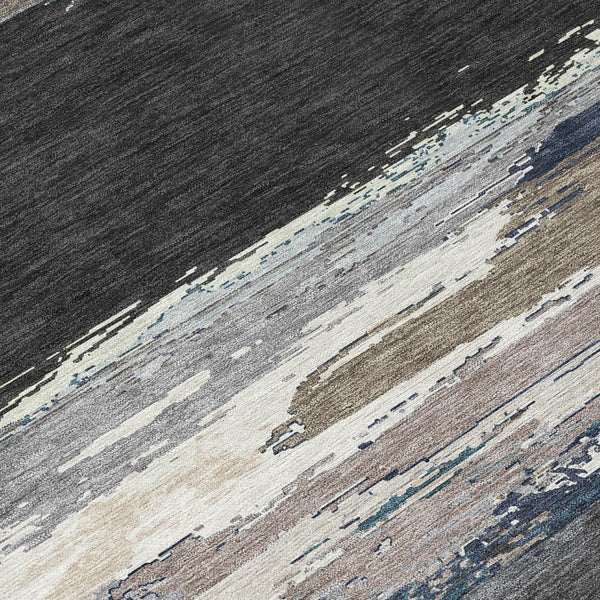 HomeRoots 5' Black Abstract Area Rug - Versatile Indoor Outdoor Design for Modern Spaces, Stain-Resistant & Washable 8' Round 608627