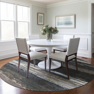 HomeRoots 5' Black Abstract Area Rug - Versatile Indoor Outdoor Design for Modern Spaces, Stain-Resistant & Washable 8' Round 608627