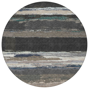 HomeRoots 5' Black Abstract Area Rug - Versatile Indoor Outdoor Design for Modern Spaces, Stain-Resistant & Washable 8' Round 608627
