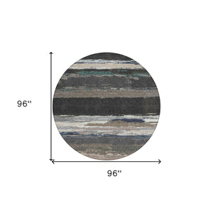 HomeRoots 5' Black Abstract Area Rug - Versatile Indoor Outdoor Design for Modern Spaces, Stain-Resistant & Washable 8' Round 608627