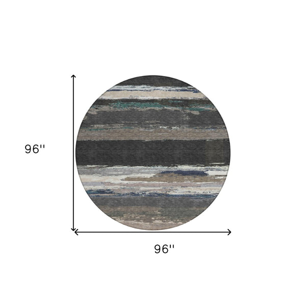 HomeRoots 5' Black Abstract Area Rug - Versatile Indoor Outdoor Design for Modern Spaces, Stain-Resistant & Washable 8' Round 608627