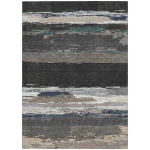 HomeRoots 5' Black Abstract Area Rug - Versatile Indoor Outdoor Design for Modern Spaces, Stain-Resistant & Washable 8' X 10' 608628