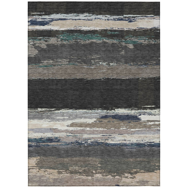 HomeRoots 5' Black Abstract Area Rug - Versatile Indoor Outdoor Design for Modern Spaces, Stain-Resistant & Washable 8' X 10' 608628
