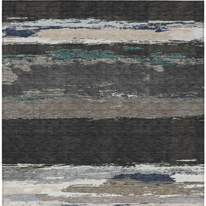 HomeRoots 5' Black Abstract Area Rug - Versatile Indoor Outdoor Design for Modern Spaces, Stain-Resistant & Washable 8' X 10' 608628