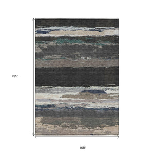 HomeRoots 5' Black Abstract Area Rug - Versatile Indoor Outdoor Design for Modern Spaces, Stain-Resistant & Washable 9' X 12' 608629