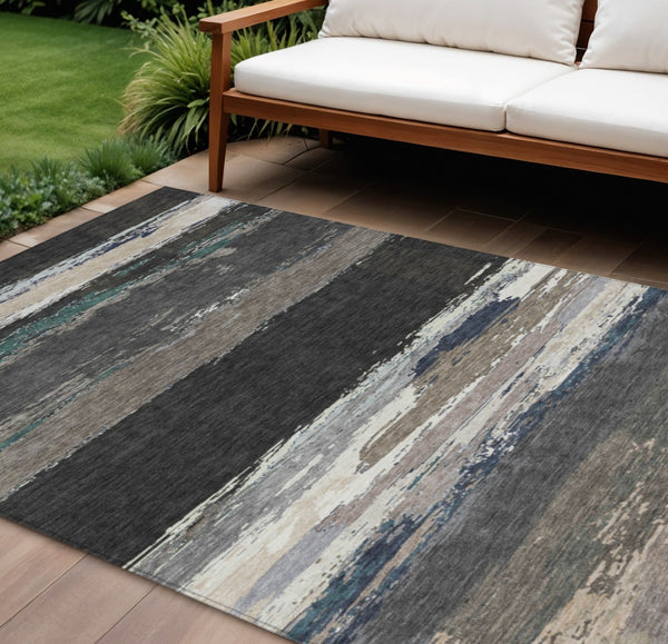 HomeRoots 5' Black Abstract Area Rug - Versatile Indoor Outdoor Design for Modern Spaces, Stain-Resistant & Washable 10' X 14' 608630