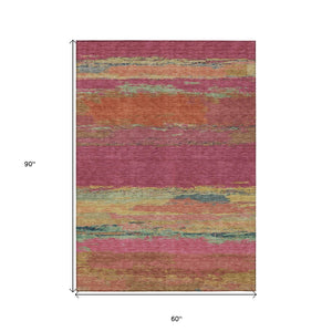 HomeRoots 5' Stylish Blush Abstract Washable Area Rug for Indoor and Outdoor Use – Perfect for High Traffic Spaces 5' X 8' 608632