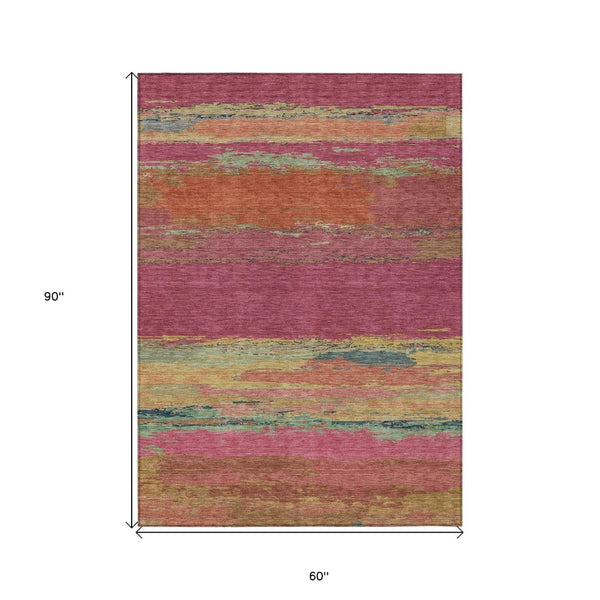 HomeRoots 5' Stylish Blush Abstract Washable Area Rug for Indoor and Outdoor Use – Perfect for High Traffic Spaces 5' X 8' 608632