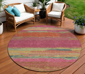 HomeRoots 5' Stylish Blush Abstract Washable Area Rug for Indoor and Outdoor Use – Perfect for High Traffic Spaces 8' Round 608633