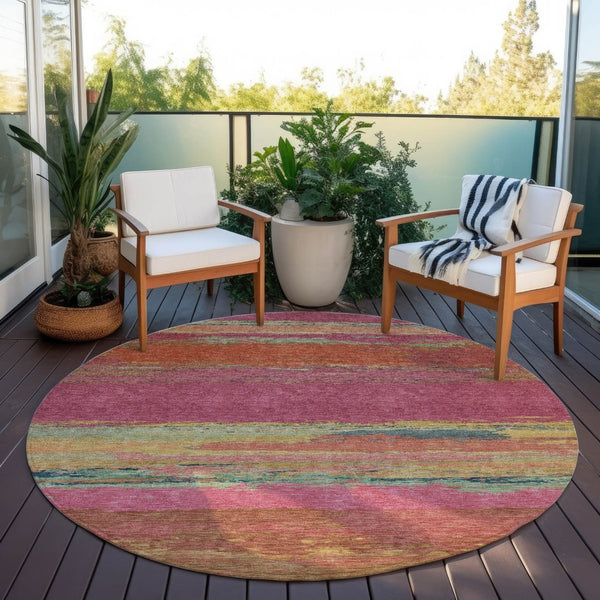 HomeRoots 5' Stylish Blush Abstract Washable Area Rug for Indoor and Outdoor Use – Perfect for High Traffic Spaces 8' Round 608633