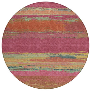 HomeRoots 5' Stylish Blush Abstract Washable Area Rug for Indoor and Outdoor Use – Perfect for High Traffic Spaces 8' Round 608633