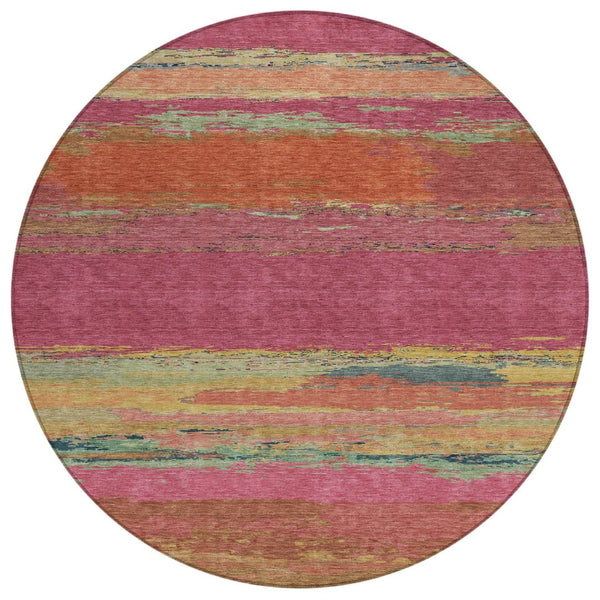 HomeRoots 5' Stylish Blush Abstract Washable Area Rug for Indoor and Outdoor Use – Perfect for High Traffic Spaces 8' Round 608633