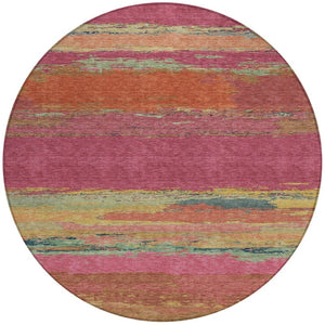 HomeRoots 5' Stylish Blush Abstract Washable Area Rug for Indoor and Outdoor Use – Perfect for High Traffic Spaces 8' Round 608633