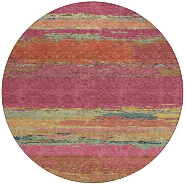 HomeRoots 5' Stylish Blush Abstract Washable Area Rug for Indoor and Outdoor Use – Perfect for High Traffic Spaces 8' Round 608633