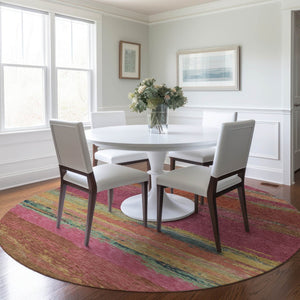 HomeRoots 5' Stylish Blush Abstract Washable Area Rug for Indoor and Outdoor Use – Perfect for High Traffic Spaces 8' Round 608633