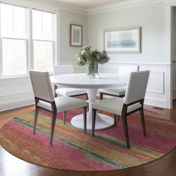 HomeRoots 5' Stylish Blush Abstract Washable Area Rug for Indoor and Outdoor Use – Perfect for High Traffic Spaces 8' Round 608633