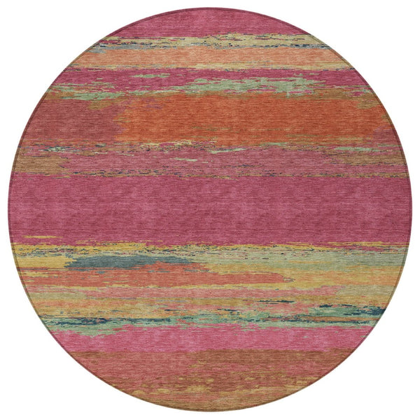 HomeRoots 5' Stylish Blush Abstract Washable Area Rug for Indoor and Outdoor Use – Perfect for High Traffic Spaces 8' Round 608633