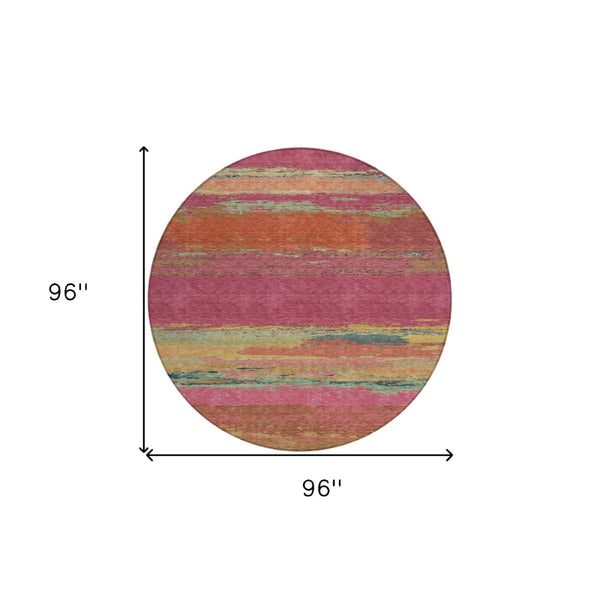 HomeRoots 5' Stylish Blush Abstract Washable Area Rug for Indoor and Outdoor Use – Perfect for High Traffic Spaces 8' Round 608633