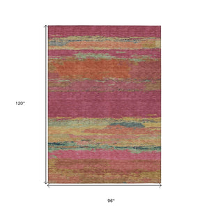 HomeRoots 5' Stylish Blush Abstract Washable Area Rug for Indoor and Outdoor Use – Perfect for High Traffic Spaces 8' X 10' 608634