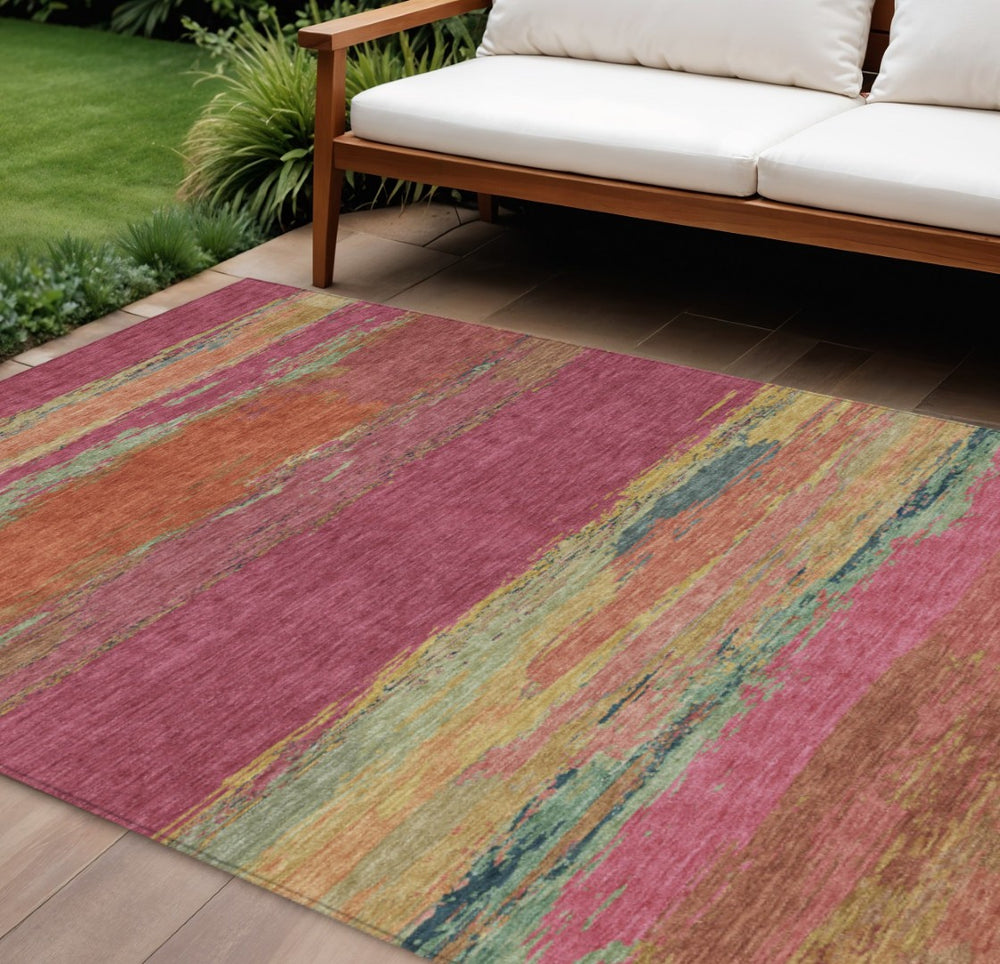 HomeRoots 5' Stylish Blush Abstract Washable Area Rug for Indoor and Outdoor Use – Perfect for High Traffic Spaces 9' X 12' 608635
