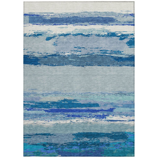 HomeRoots 5' Blue Abstract Indoor Outdoor Area Rug - Contemporary Design, Durable, Machine Washable, Versatile 5' X 8' 608638