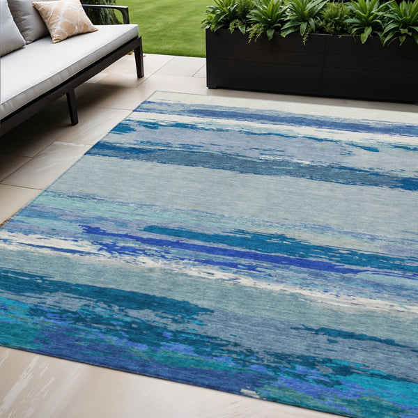 HomeRoots 5' Blue Abstract Indoor Outdoor Area Rug - Contemporary Design, Durable, Machine Washable, Versatile 5' X 8' 608638