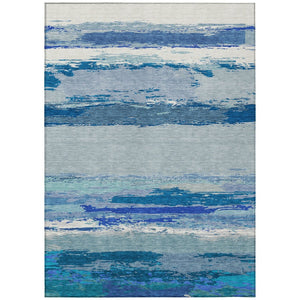 HomeRoots 5' Blue Abstract Indoor Outdoor Area Rug - Contemporary Design, Durable, Machine Washable, Versatile 5' X 8' 608638