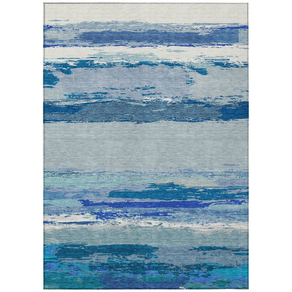 HomeRoots 5' Blue Abstract Indoor Outdoor Area Rug - Contemporary Design, Durable, Machine Washable, Versatile 5' X 8' 608638