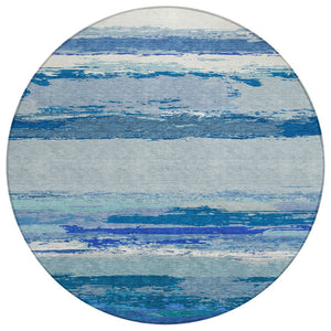 HomeRoots 5' Blue Abstract Indoor Outdoor Area Rug - Contemporary Design, Durable, Machine Washable, Versatile 8' Round 608639