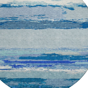HomeRoots 5' Blue Abstract Indoor Outdoor Area Rug - Contemporary Design, Durable, Machine Washable, Versatile 8' Round 608639