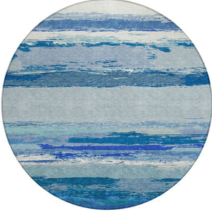 HomeRoots 5' Blue Abstract Indoor Outdoor Area Rug - Contemporary Design, Durable, Machine Washable, Versatile 8' Round 608639