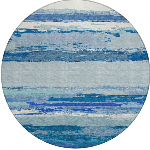 HomeRoots 5' Blue Abstract Indoor Outdoor Area Rug - Contemporary Design, Durable, Machine Washable, Versatile 8' Round 608639