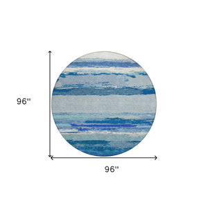 HomeRoots 5' Blue Abstract Indoor Outdoor Area Rug - Contemporary Design, Durable, Machine Washable, Versatile 8' Round 608639