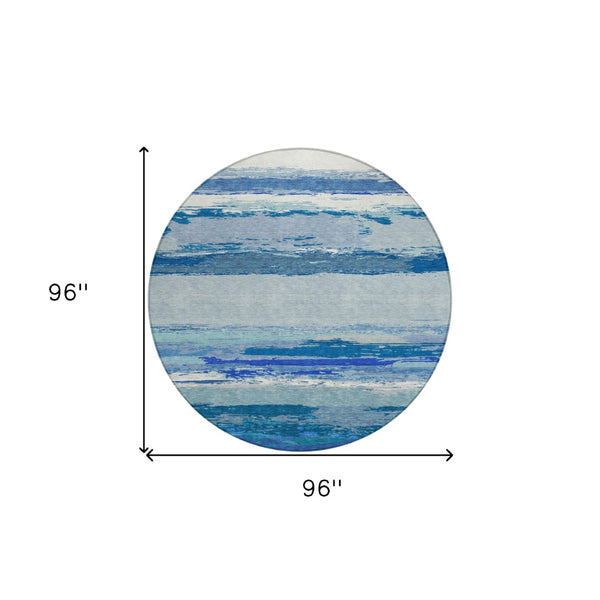 HomeRoots 5' Blue Abstract Indoor Outdoor Area Rug - Contemporary Design, Durable, Machine Washable, Versatile 8' Round 608639