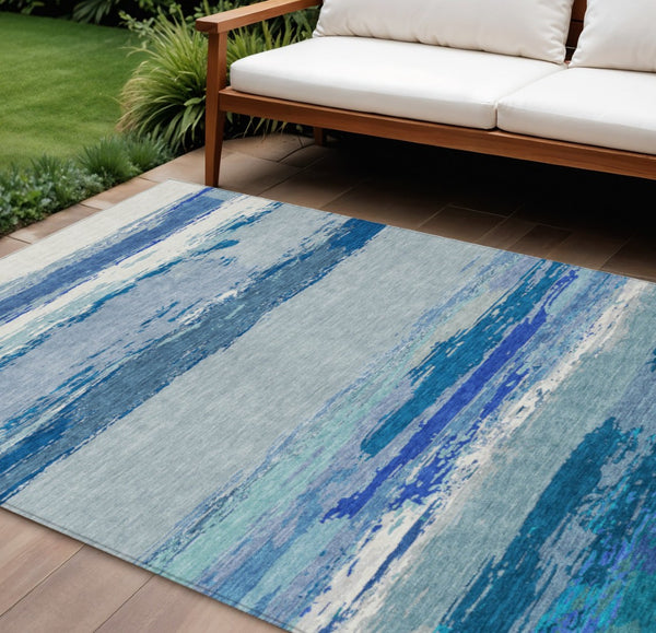 HomeRoots 5' Blue Abstract Indoor Outdoor Area Rug - Contemporary Design, Durable, Machine Washable, Versatile 8' X 10' 608640