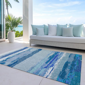 HomeRoots 5' Blue Abstract Indoor Outdoor Area Rug - Contemporary Design, Durable, Machine Washable, Versatile 9' X 12' 608641