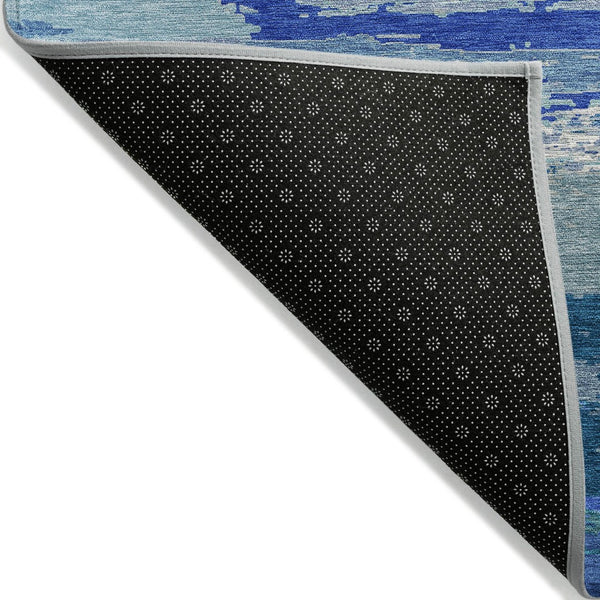 HomeRoots 5' Blue Abstract Indoor Outdoor Area Rug - Contemporary Design, Durable, Machine Washable, Versatile 9' X 12' 608641
