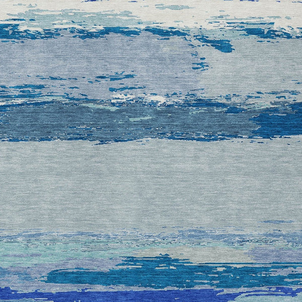 HomeRoots 5' Blue Abstract Indoor Outdoor Area Rug - Contemporary Design, Durable, Machine Washable, Versatile 9' X 12' 608641