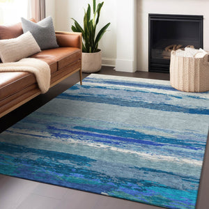 HomeRoots 5' Blue Abstract Indoor Outdoor Area Rug - Contemporary Design, Durable, Machine Washable, Versatile 9' X 12' 608641
